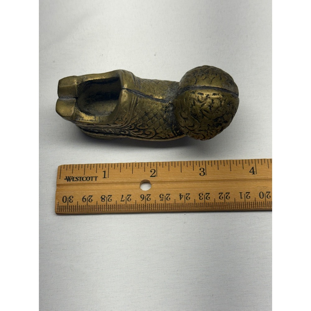 Vintage Solid Brass Dutch Clog Shoe Embossed Floral Detail 3.75 Inch - Picture 5 of 6